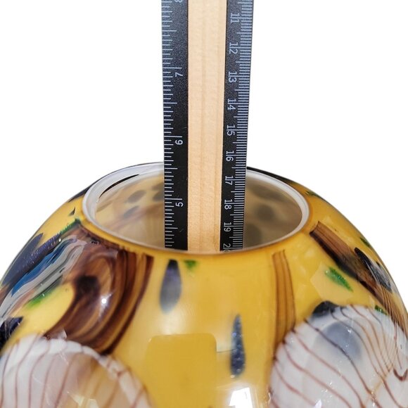 Vintage Murano Style Round Hand Blown Glass Vase Yellow Cobalt - Picture 8 of 9